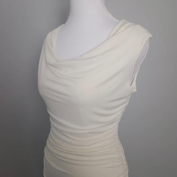 NWOT Sweet Storm M Ivory White Sleeveless Ruched Bodycon Dress Cowl Neck Medium - Picture 3 of 6